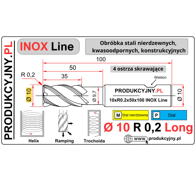 Frez fi 10 R0,2 INOX LONG